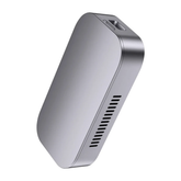 Silver electronic device with a vent on a white background