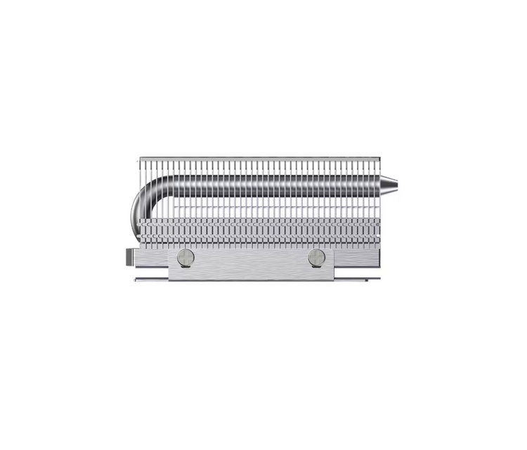 Metallic grill with a curved design on a white background