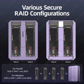 Illustration of various secure RAID configurations with SSDs on a dark background.